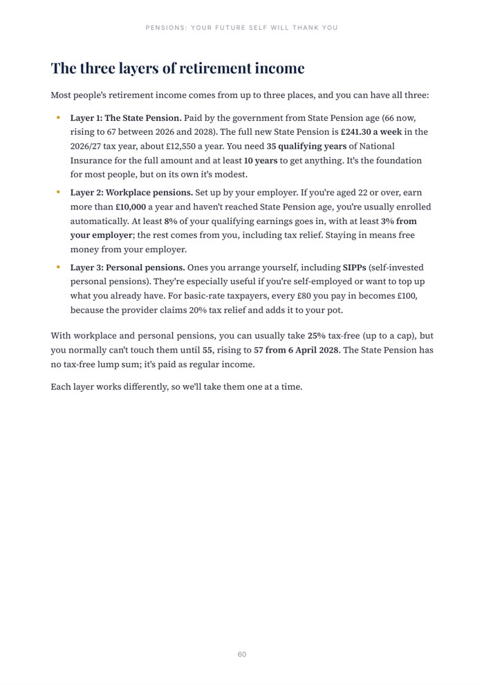 Pensions overview page